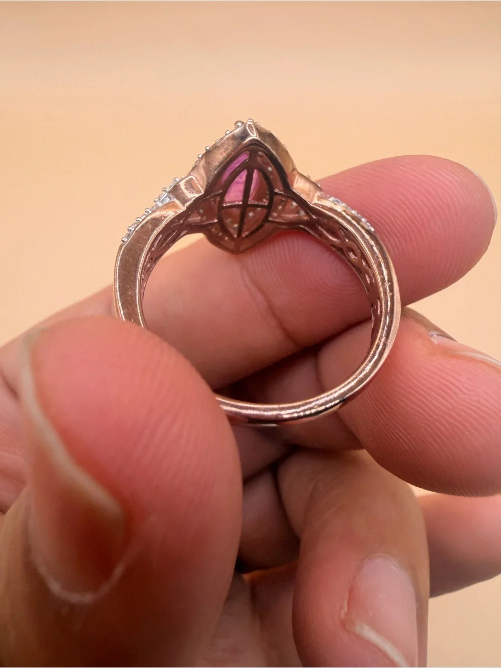 925 Sterling Silver pink Topaz & White Topaz Ring 10.25